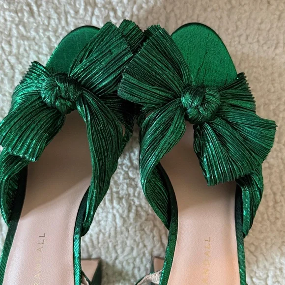 Loeffler Randall Crinkle Taffeta holiday green Platform Sandals 7.5 - Picture 5 of 6